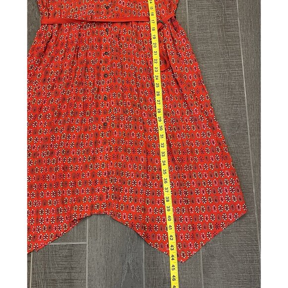 Maeve Anthropologie Red Daisy Midi Shirtdress Size 8 Belted Buttons Christmas - Picture 8 of 16